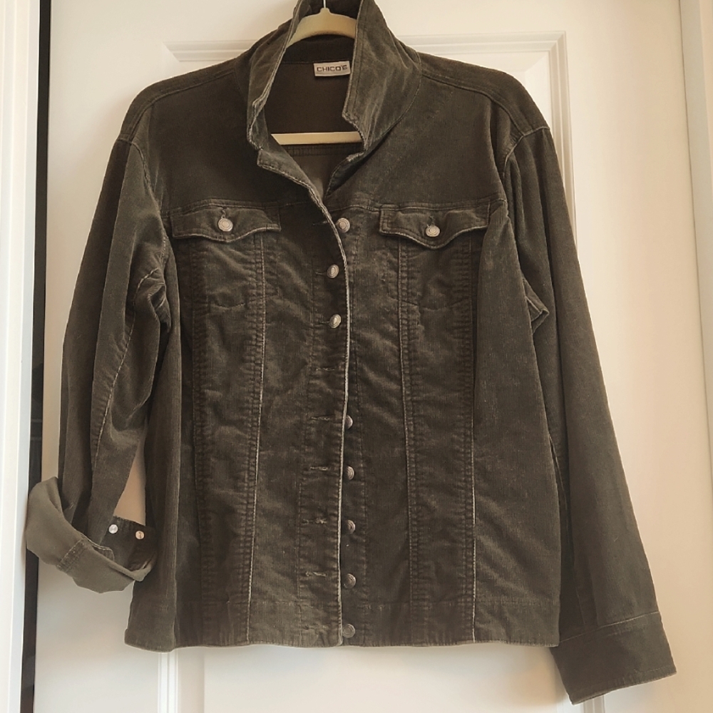 Chico's Olive Green Courduroy Jean Jacket Style